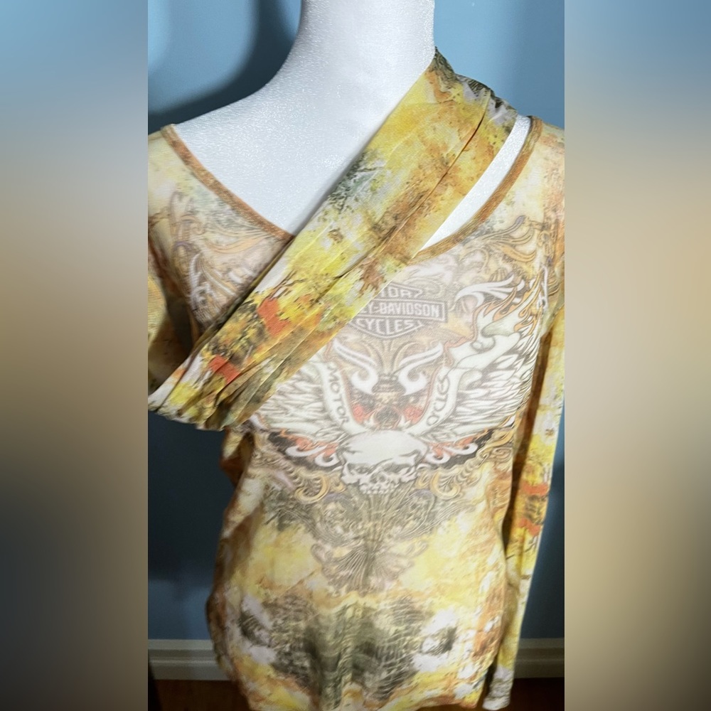 HARLEY DAVIDSON sheer long sleeve tattoo top - Picture 4 of 6